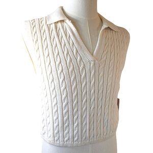 NWT Happily Grey Cream Color Cable Knit Sleeveless Sweater Vest Size Large